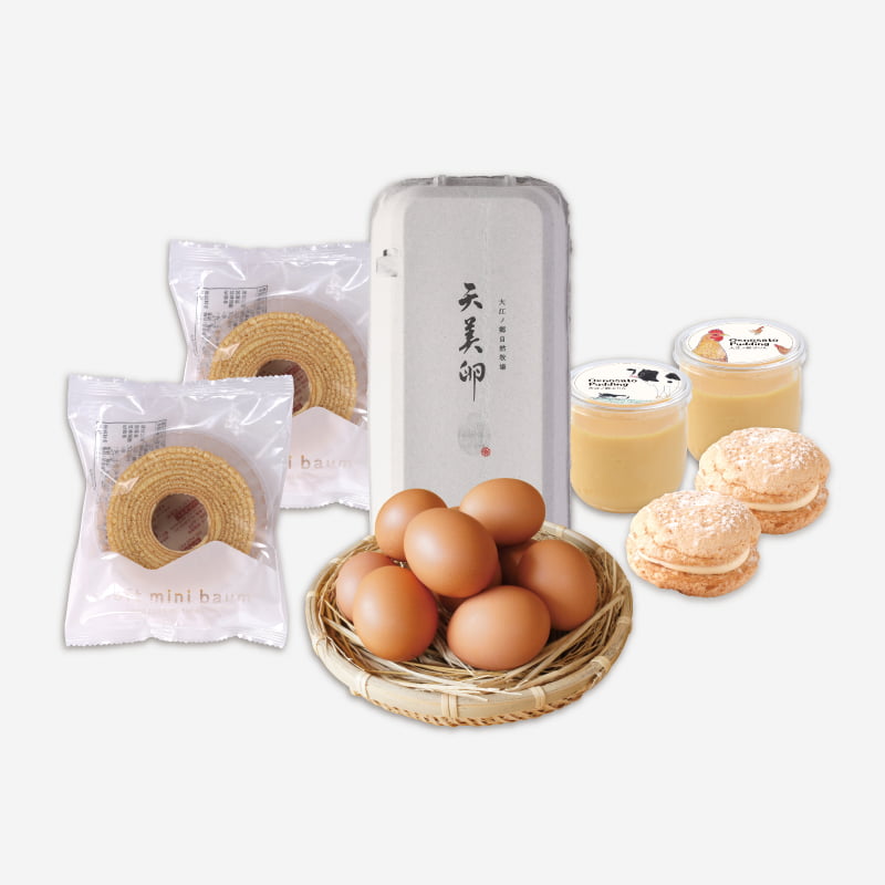 鳥取県産苺を使ったダックワーズに、人気のぷりんや天美卵を詰め合わせた春限定セット